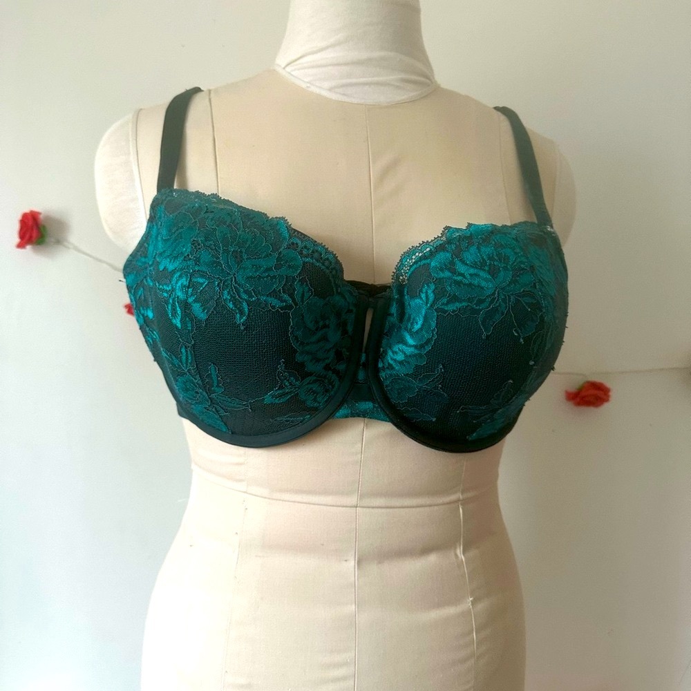 La SENZA Teal Dark Green Floral Lace Bra 38DD